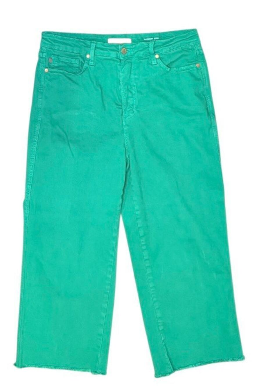 Judy Blue Tummy Control Wide Leg Crop Jeans in Kelly Green Sz.32 Raw Hem